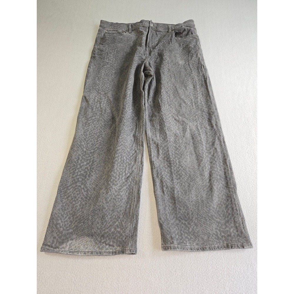 American Eagle Wide Leg Jeans Women 14 Grey Leopard Animal Print High Rise Baggy